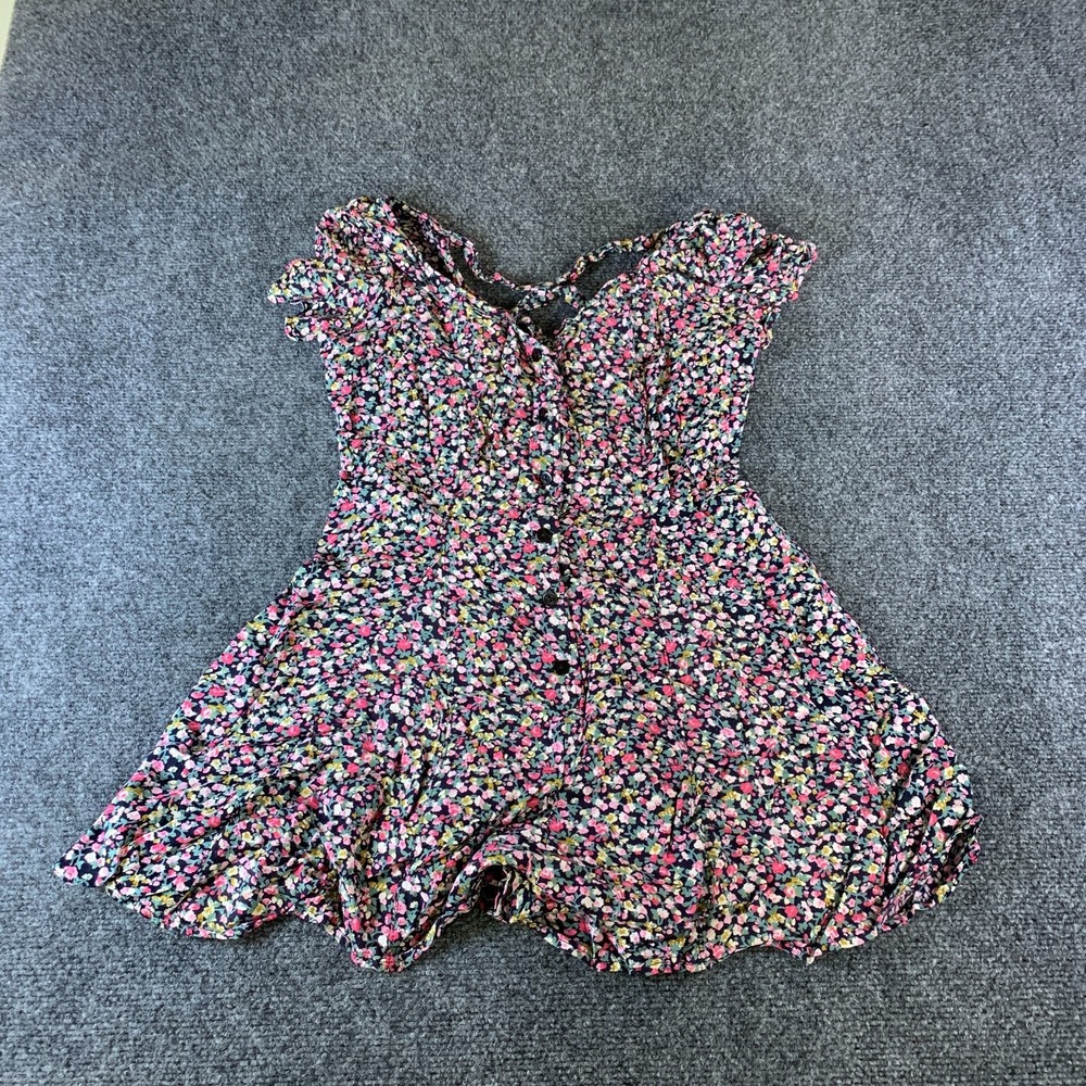 Lucca Couture A-Line Mini Dress Women M Multi Floral Button Front Cap Sleeve
